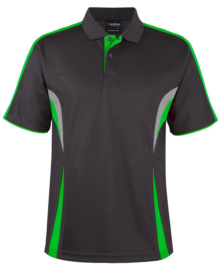 Gunmetal/Pea Green/Grey Podium Cool Polo with Front Print | Trident Sports Uniforms