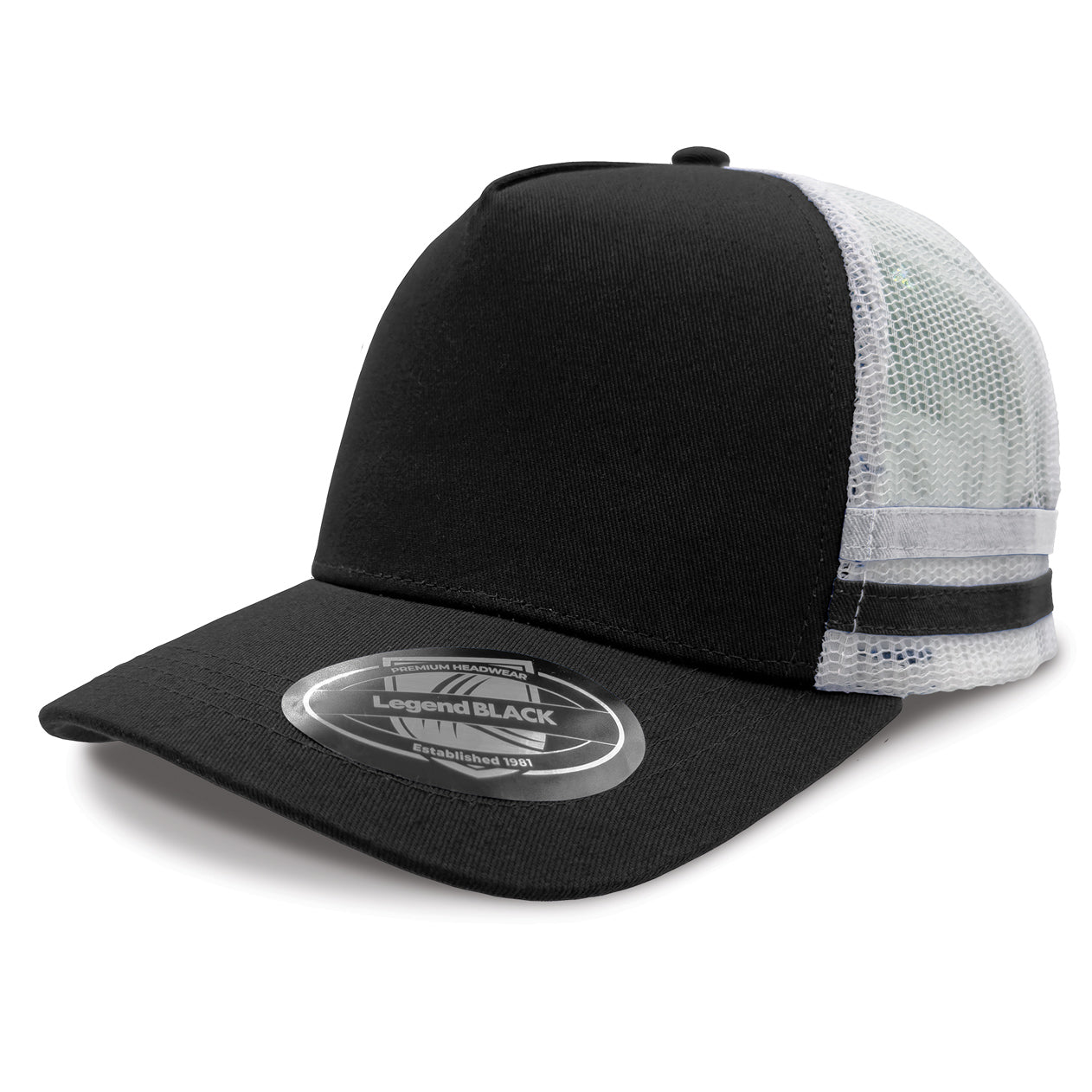 Striped Trucker Cap with Front Print | 7050