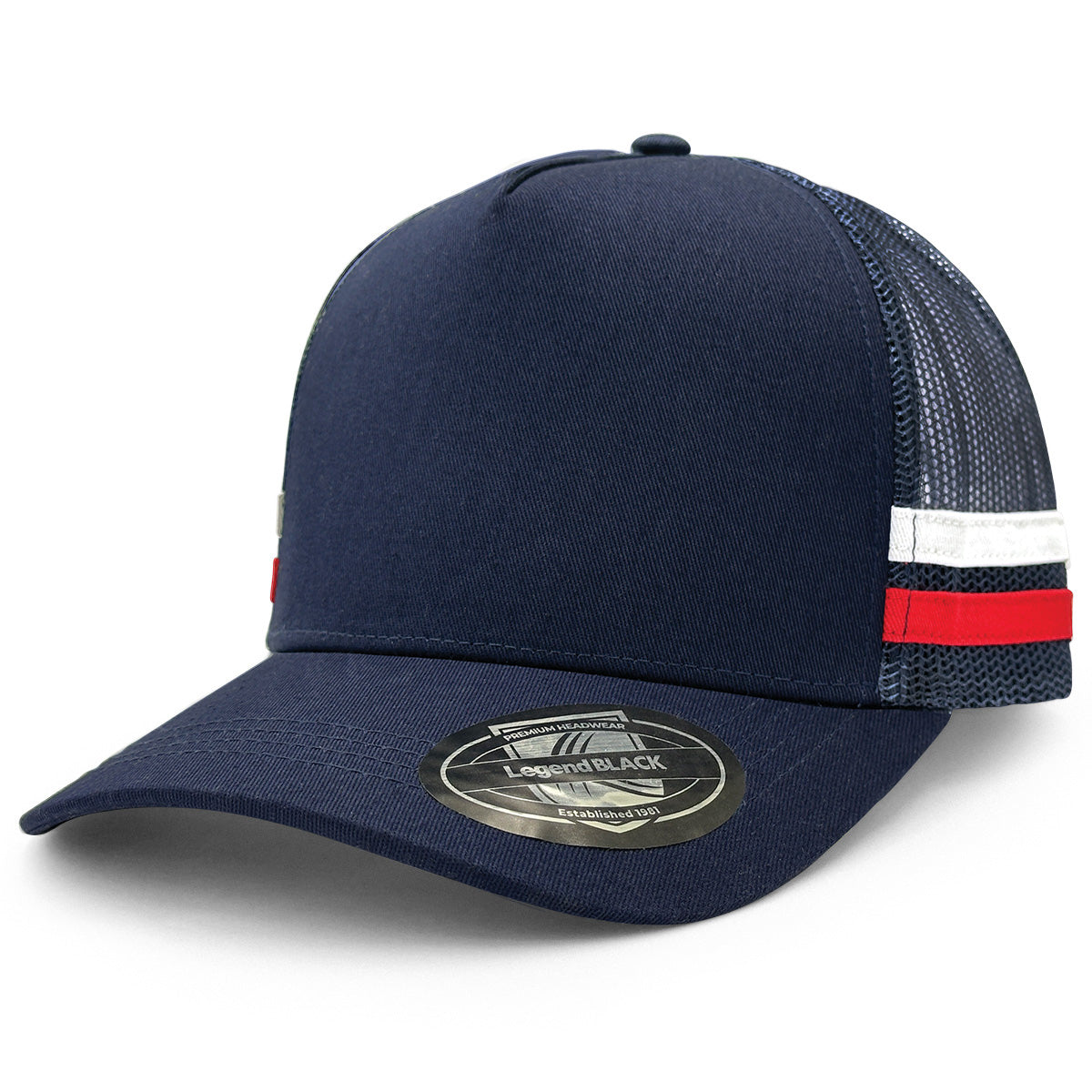 Striped Trucker Cap with Front Print | 7050