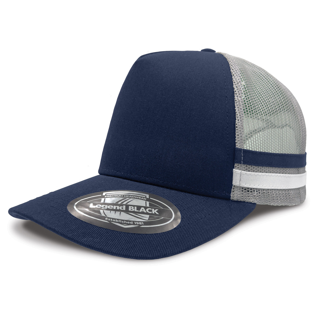 Striped Trucker Cap with Front Print | 7050