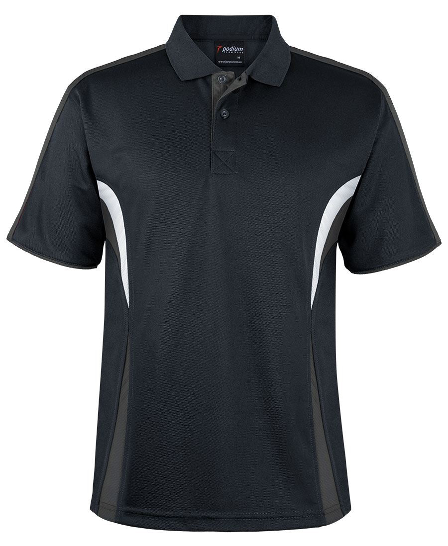Black/Charcoal/White Podium Cool Polo with Front Print | Trident Sports Uniforms