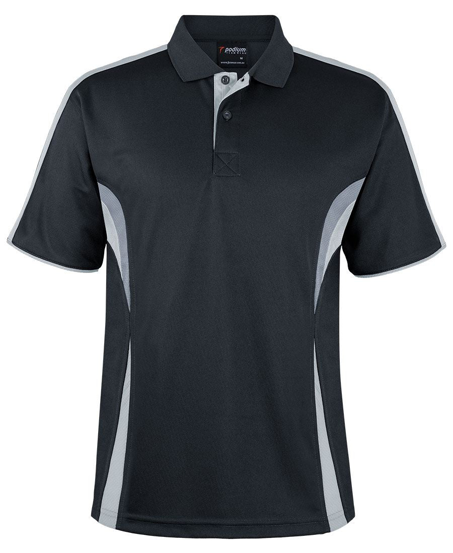 Black/White/Grey Podium Cool Polo with Front Print | Trident Sports Uniforms