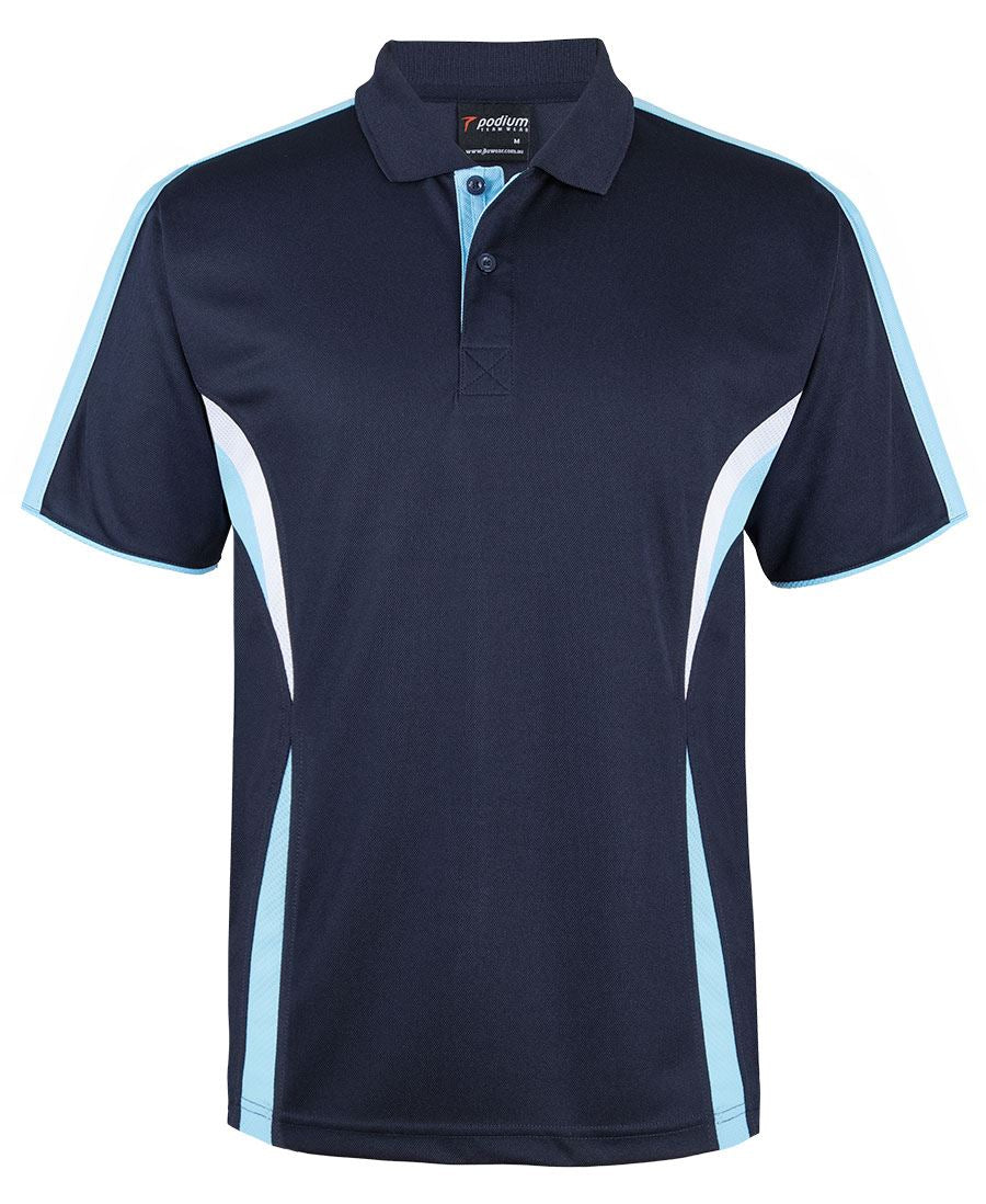 Navy/Light Blue/White Podium Cool Polo with Front Print | Trident Sports Uniforms