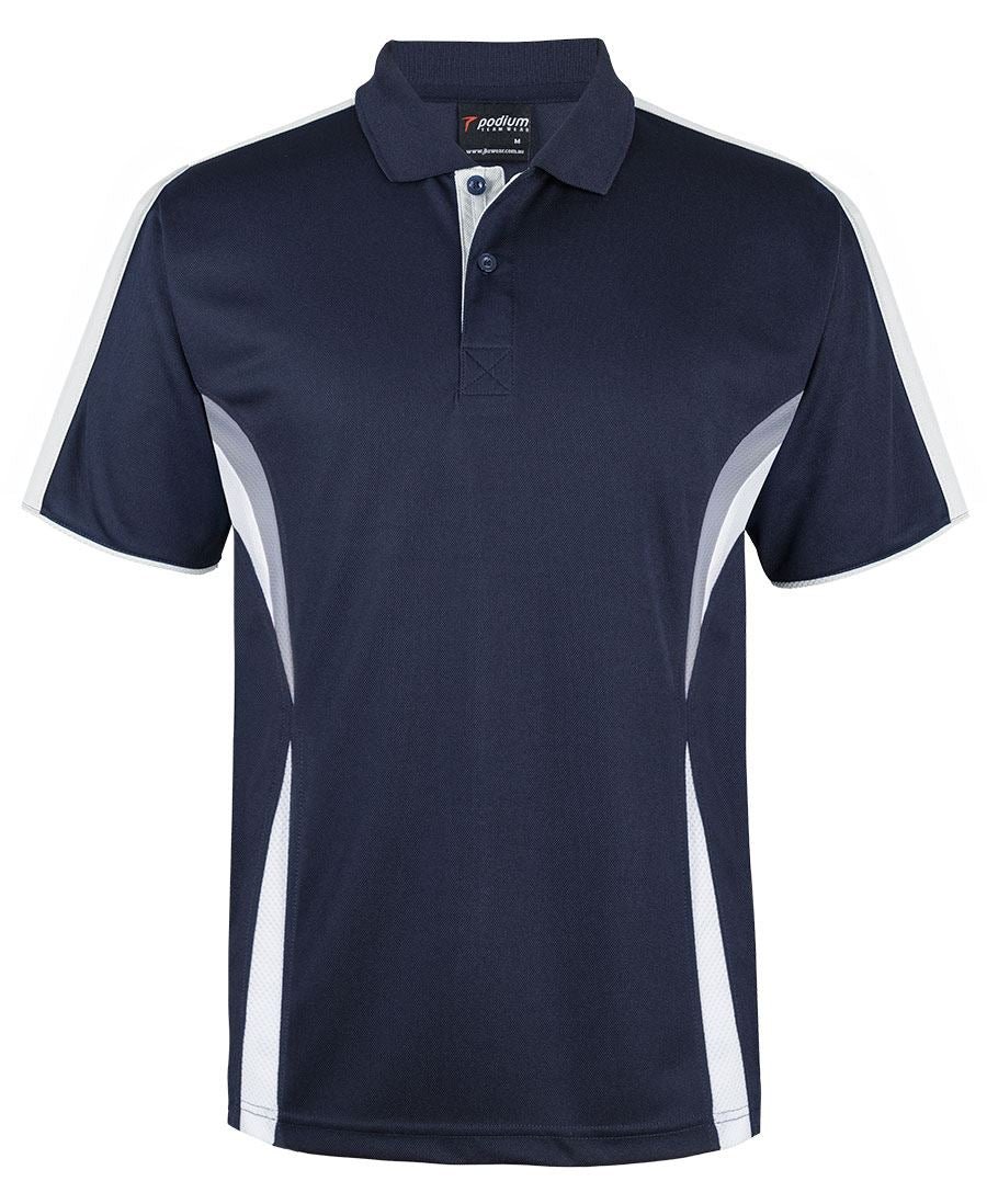 Navy/White/Grey Podium Cool Polo with Front Print | Trident Sports Uniforms