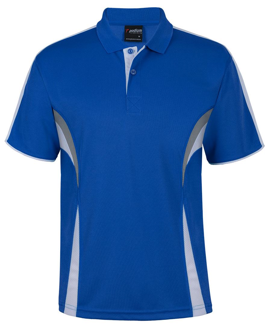 Royal/White/Grey Podium Cool Polo with Front Print | Trident Sports Uniforms