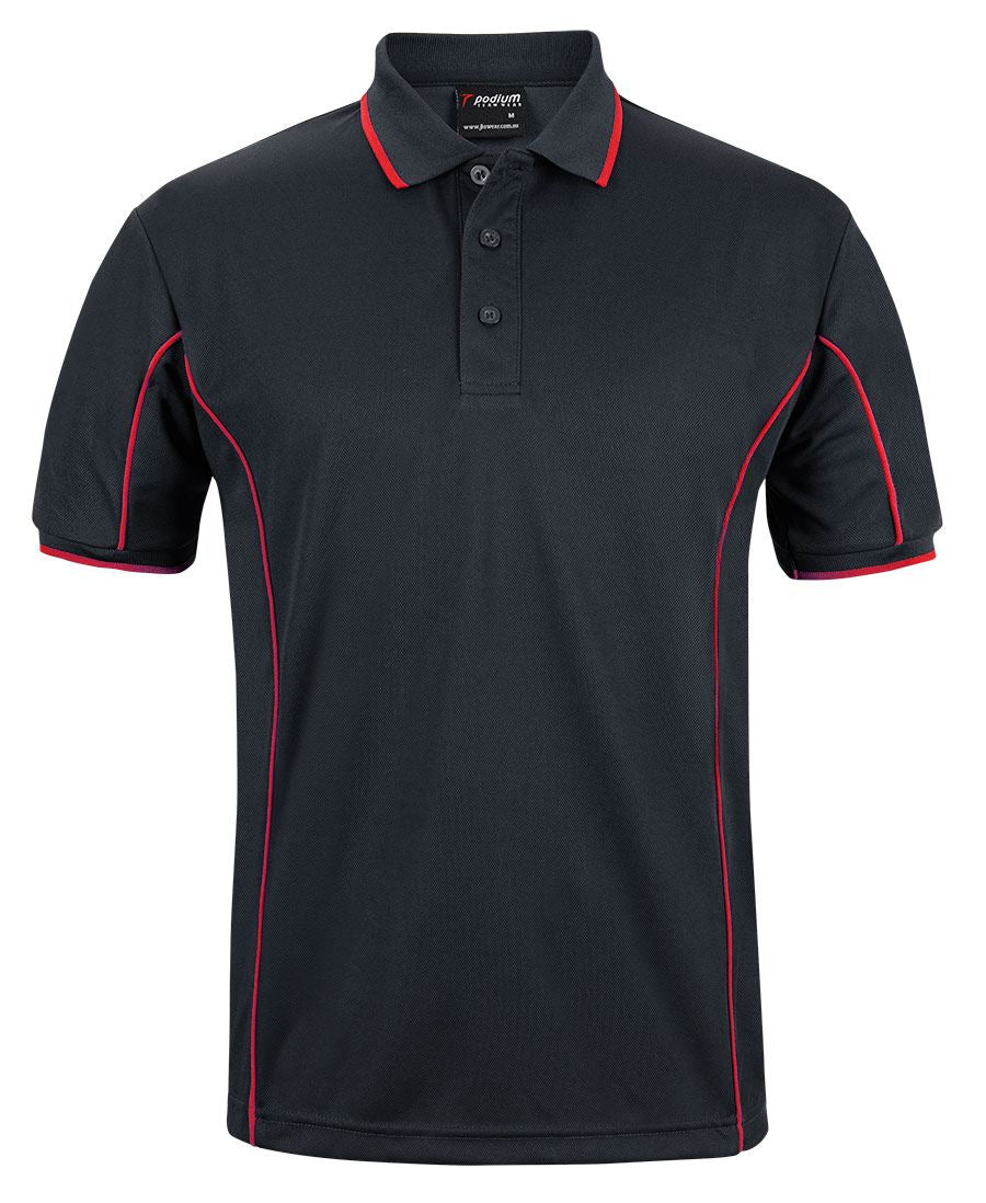 Black/Red Podium S/S Piping Polo with Front Print | Trident Sports Uniforms