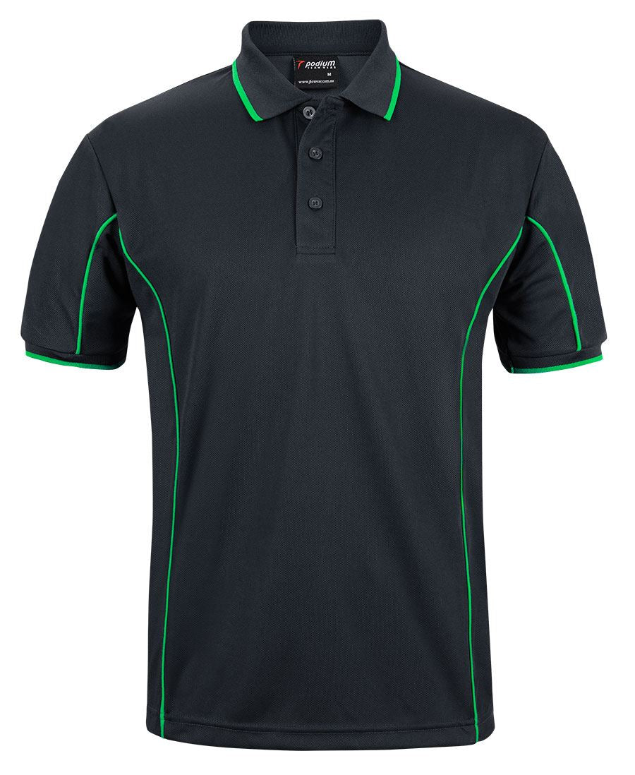 Black/Pea Green Podium S/S Piping Polo with Front Print | Trident Sports Uniforms