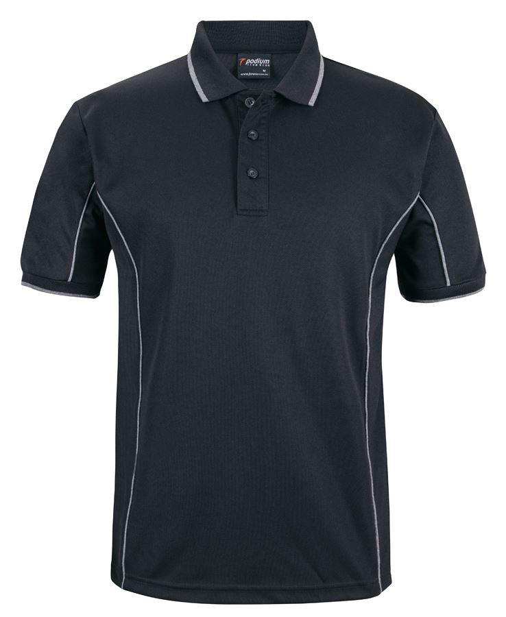 Black/Grey Podium S/S Piping Polo with Front Print | Trident Sports Uniforms