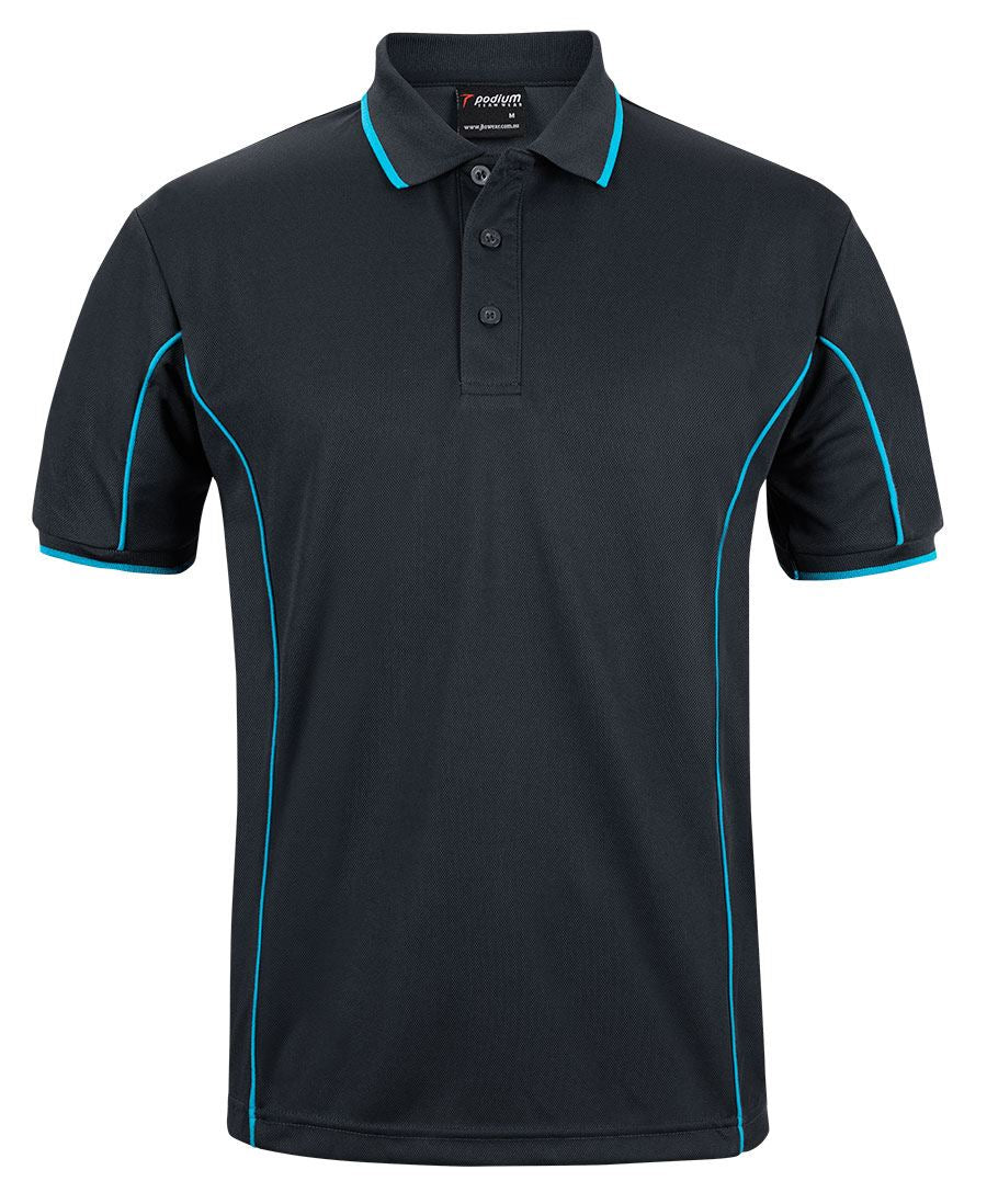 Black/Aqua Podium S/S Piping Polo with Front Print | Trident Sports Uniforms