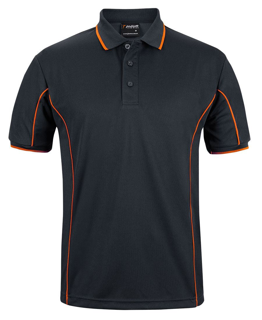 Black/Orange Podium S/S Piping Polo with Front Print | Trident Sports Uniforms
