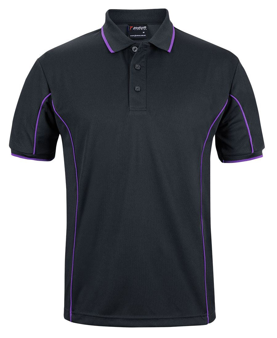 Black/Purple Podium S/S Piping Polo with Front Print | Trident Sports Uniforms