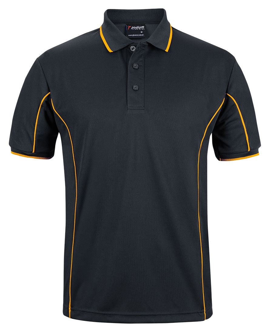 Black/Gold Podium S/S Piping Polo with Front Print | Trident Sports Uniforms