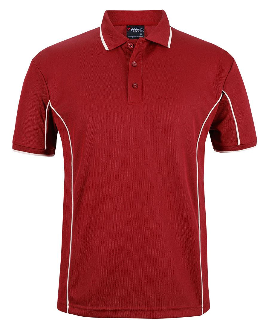 Dk Red/White Podium S/S Piping Polo with Front Print | Trident Sports Uniforms