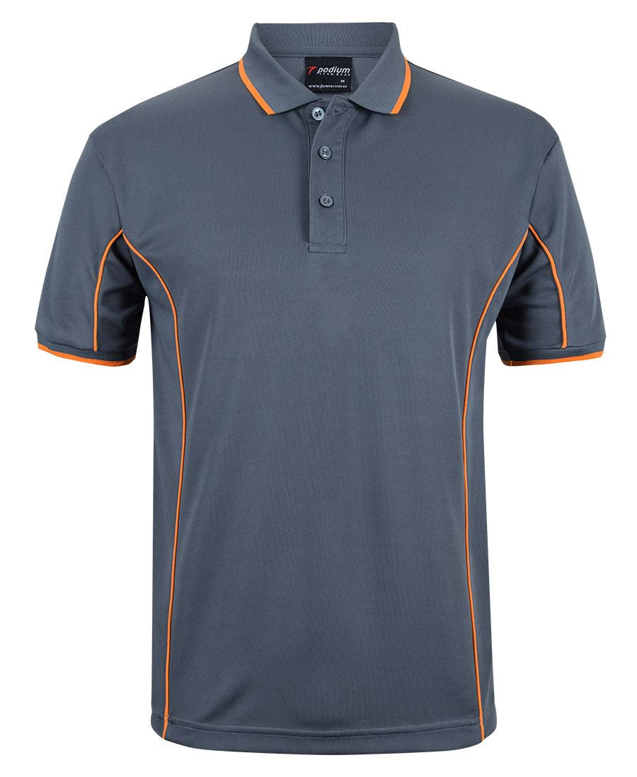 Grey/Orange Podium S/S Piping Polo with Front Print | Trident Sports Uniforms