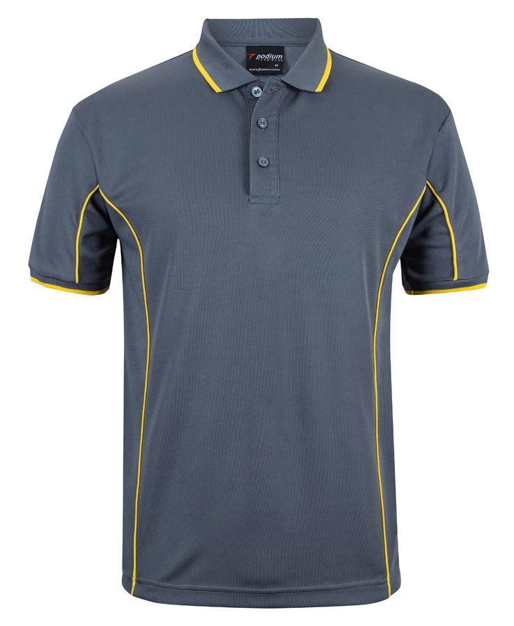 Grey/Yellow Podium S/S Piping Polo with Front Print | Trident Sports Uniforms