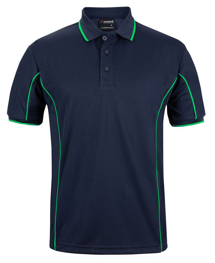Navy/Green Podium S/S Piping Polo with Front Print | Trident Sports Uniforms
