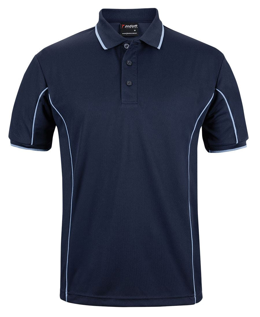 Navy/Lt Blue Podium S/S Piping Polo with Front Print | Trident Sports Uniforms
