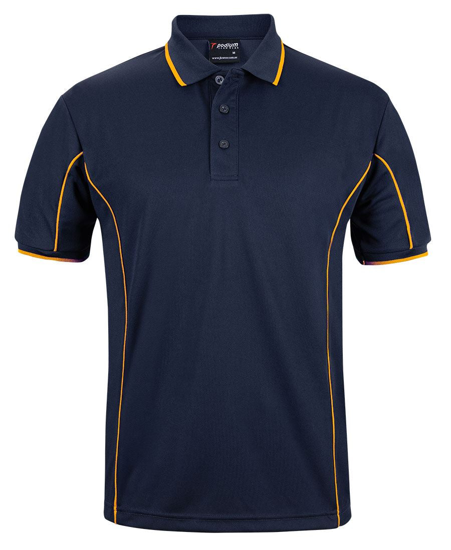 Navy/Gold Podium S/S Piping Polo with Front Print | Trident Sports Uniforms