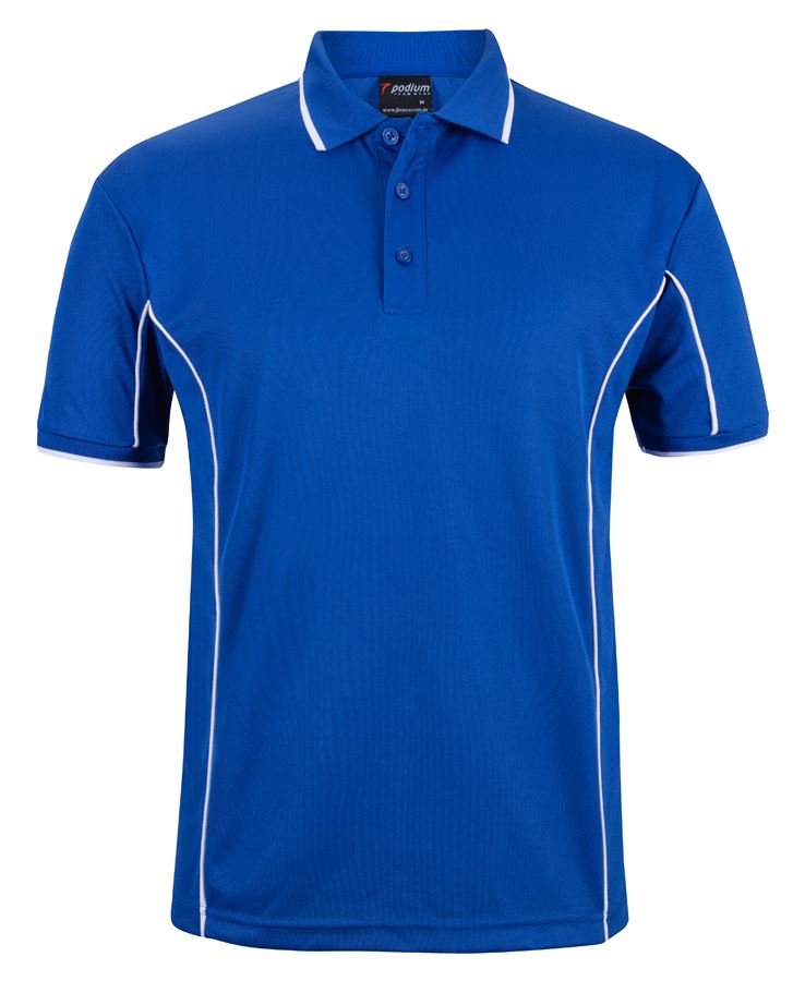 Royal/White Podium S/S Piping Polo with Front Print | Trident Sports Uniforms