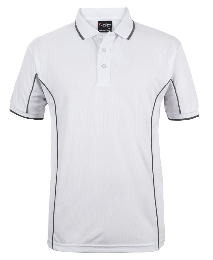 White/Grey Podium S/S Piping Polo with Front Print | Trident Sports Uniforms